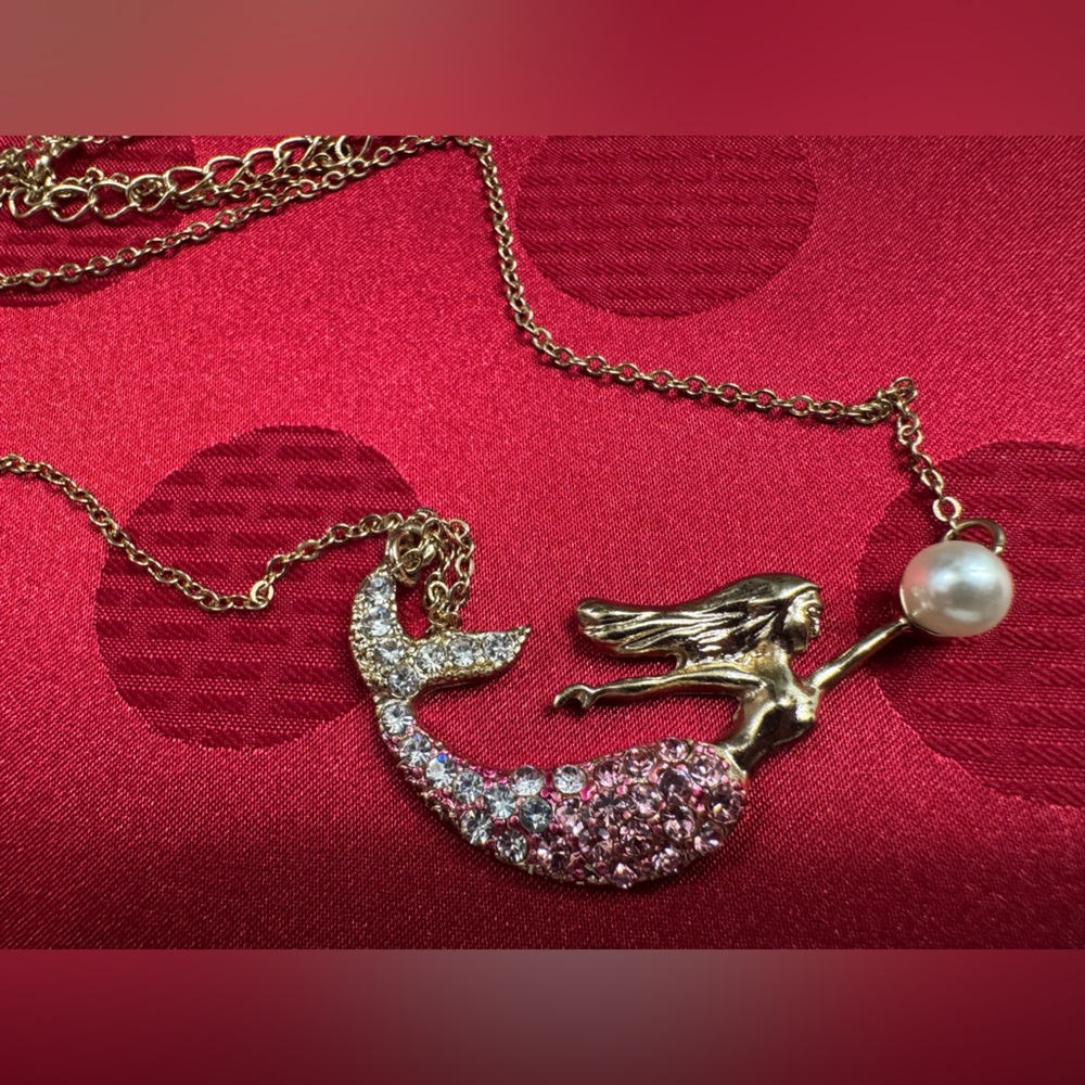 Gold and Pink Mermaid Pendant Necklace